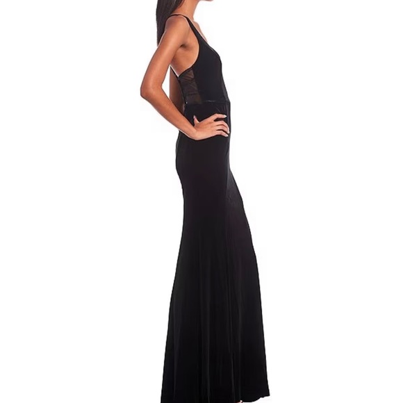 City Studio Velvet V-Neck Illusion Back Long Dress - Picture 3 of 7